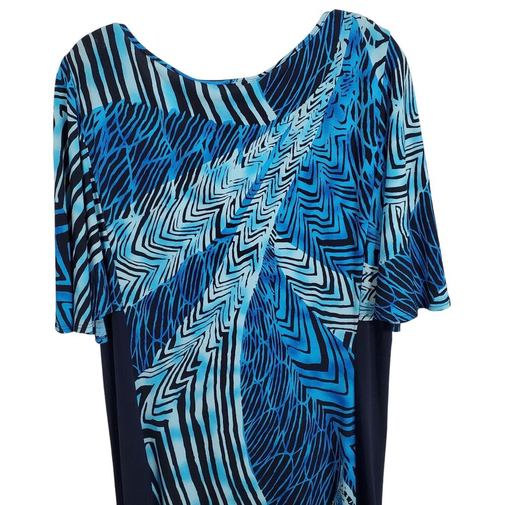 Simonton Says Size L Dress Cold Shoulder Split Sleeve Fluid Knit Wacky Print - Picture 8 of 11